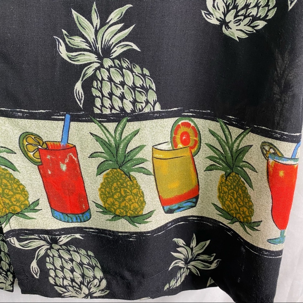 Vintage Black Pineapple Cocktail Print Shirt Lg - Picture 6 of 8